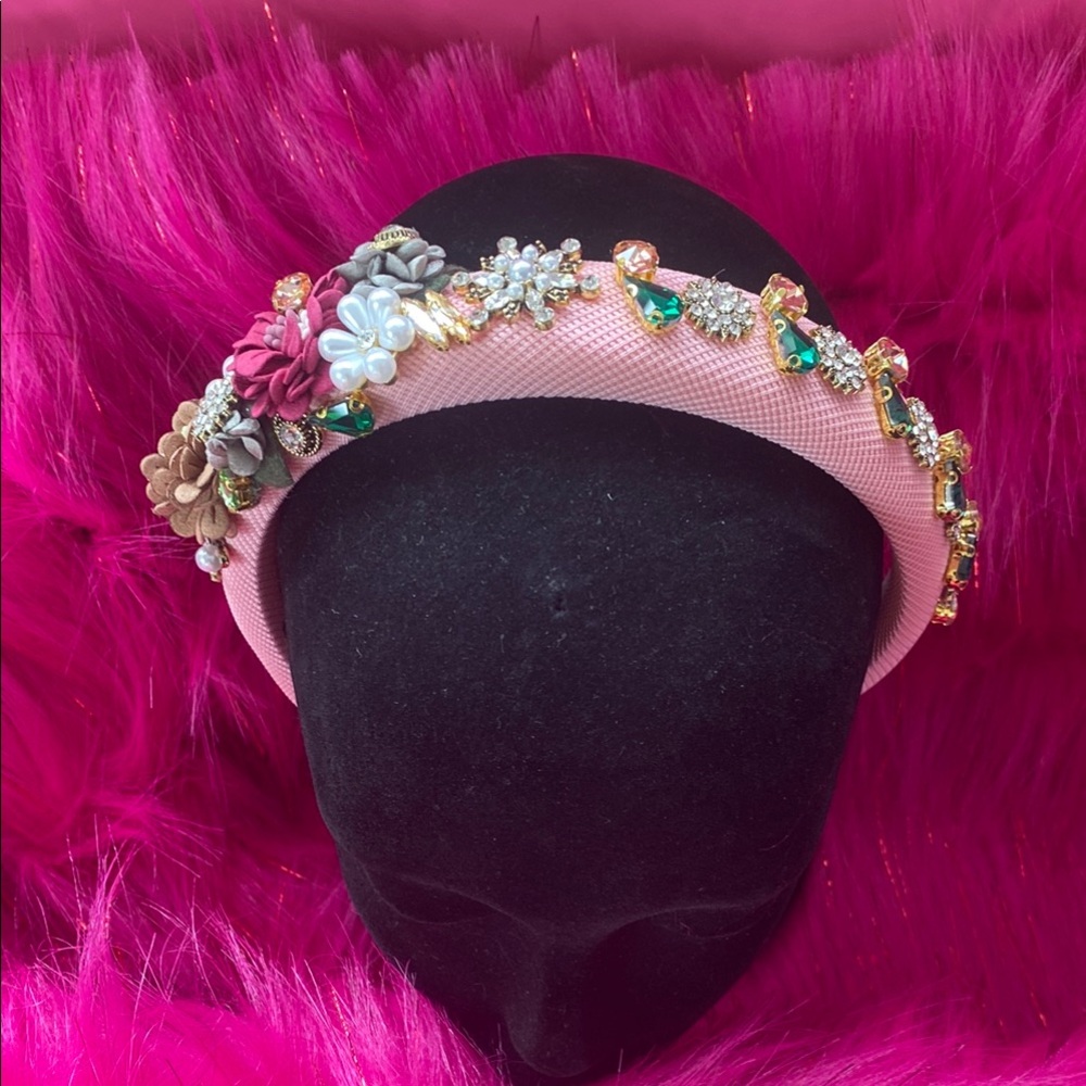Floral & Jewel-Encrusted Blush Pink Headband